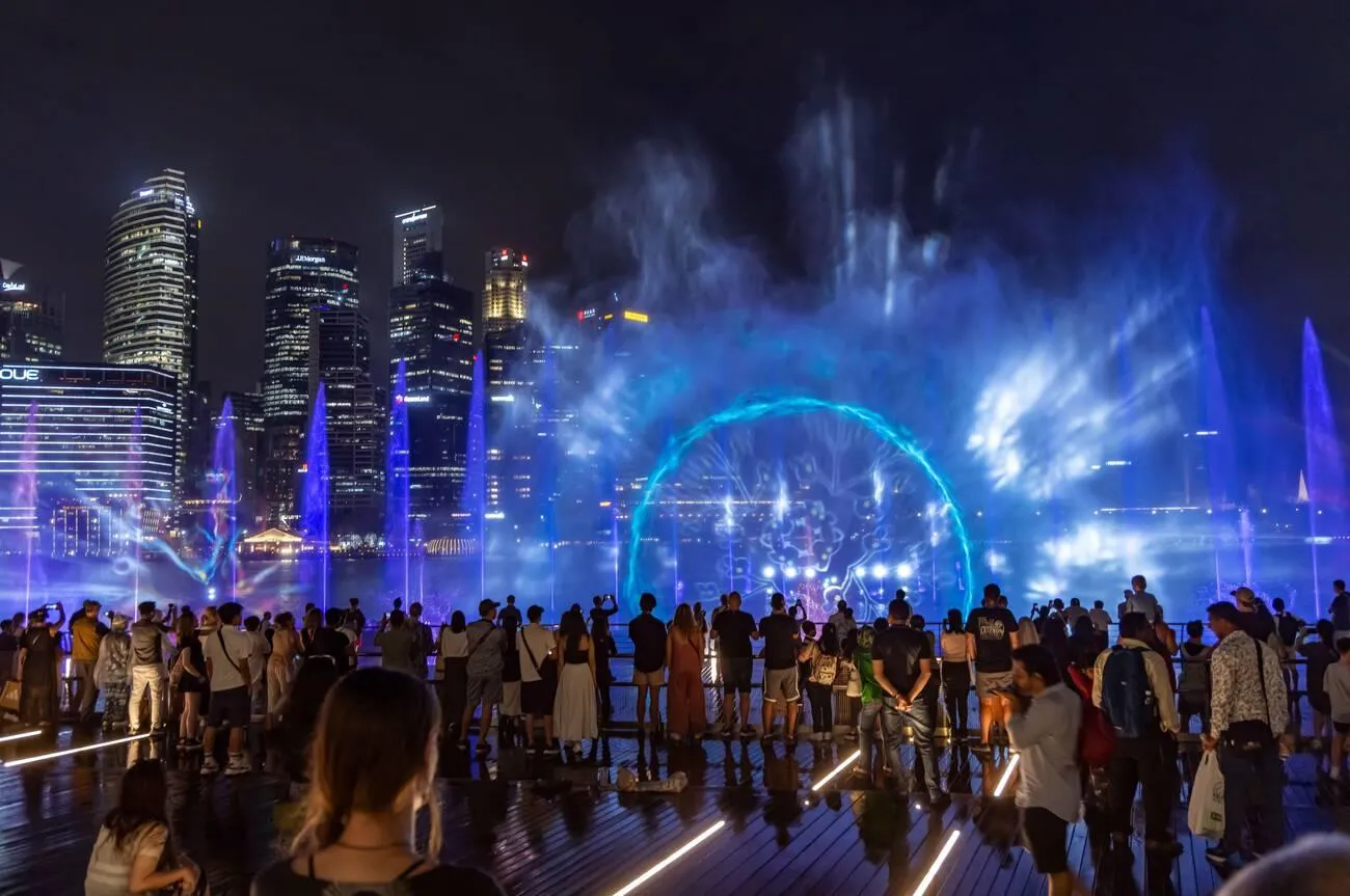 Musical fountains, urban landscape, water art