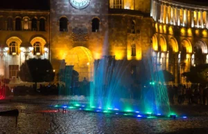 Musical fountain design, water features, technology, sound, lighting