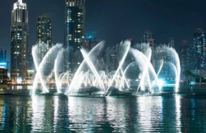 Dubai Creek fountains with synchronized water, music, and lighting