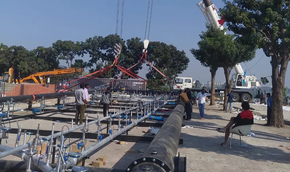 180 M Floating Fountain installation, Hussain sagar, Hyderabad, Telangana