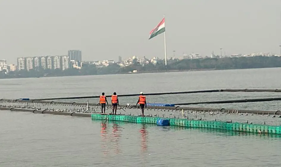 180 M Floating Fountain installation, Hussain sagar, Hyderabad, Telangana
