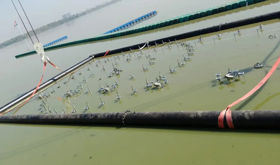 180 M Floating Fountain installation, Hussain sagar, Hyderabad, Telangana